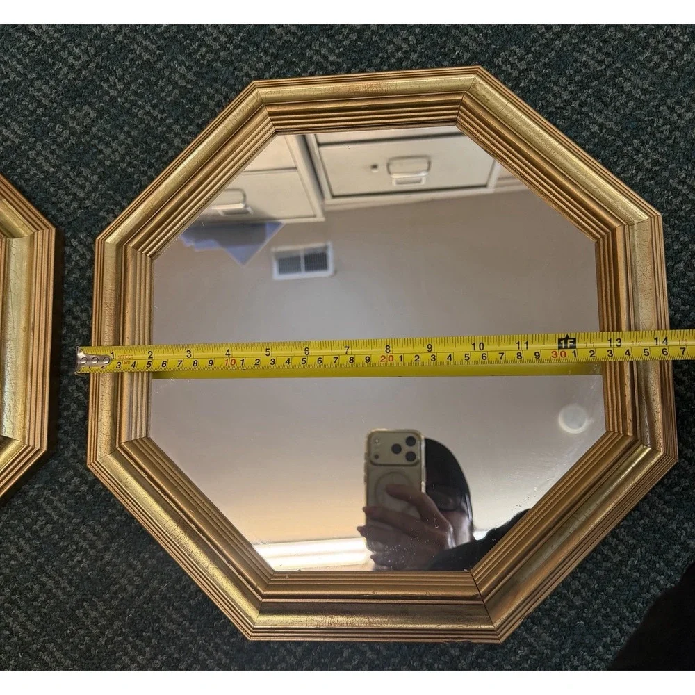 Vtg Pair (2) Octagonal Gold Frame Beveled Wall Mirrors Mirror Octagon